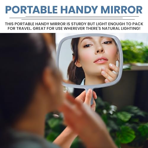 MIRRORVANA Handheld Mirror with Ergonomic Long Handle, 11" x 8" Silver (Variation: 11" L x 8" W)