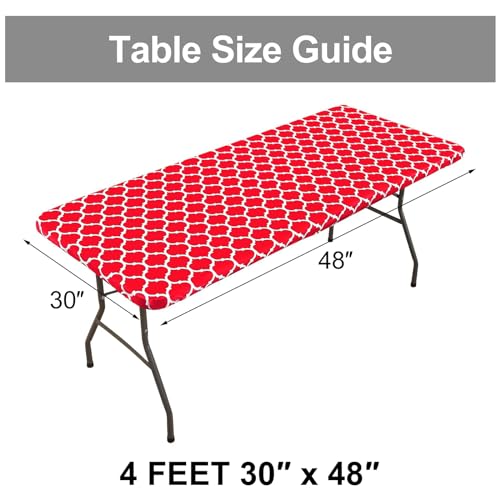 smiry Rectangle Picnic Tablecloth, Waterproof Elastic Fitted Table Covers for 4 Foot Tables, Wipeable Flannel Backed Vinyl Tablecloths for Camping, Indoor, Outdoor (Red Morocco, 30x48 Inches)