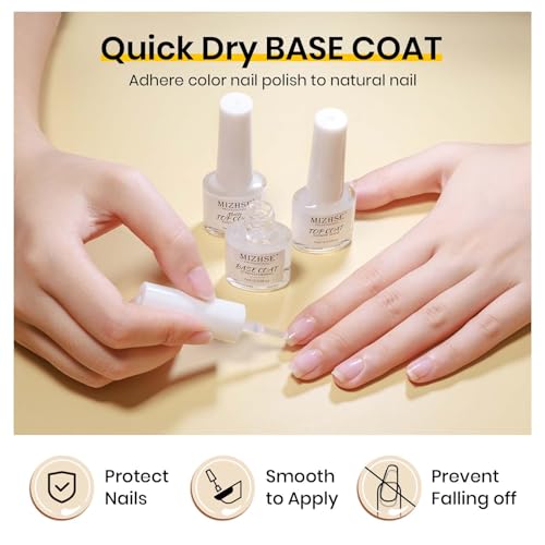 MIZHSE Quick Dry Base & Top Coat Set – Clear Nail Polish for Fast Air-Dry