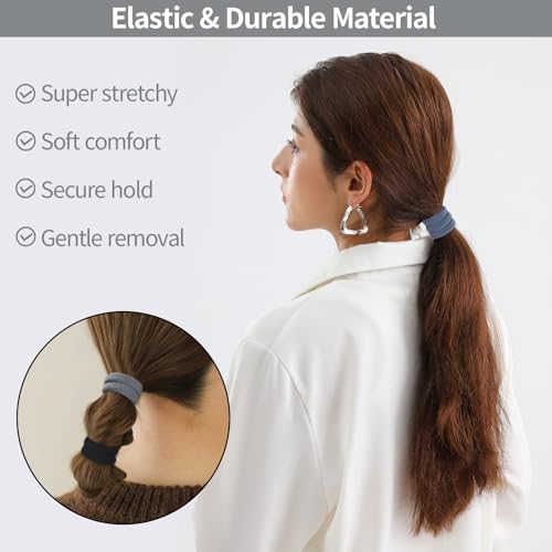 Fishinsea 150 Pack Seamless Elastic Hair Ties for Thick & Thin Hair - Black, Gray, Navy Blue
