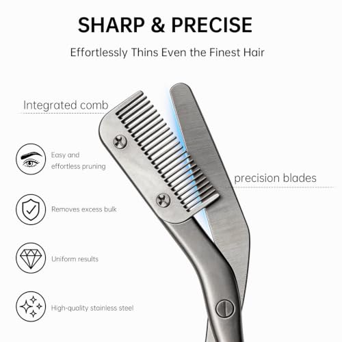 Eyebrow Trimming Scissors with Comb - Professional Grooming Kit, Stainless Steel