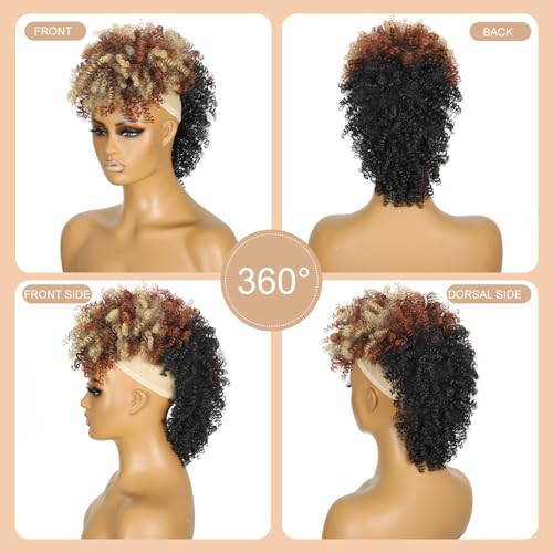 Mohawk Kinky Curly Ponytail Extension with Clips – Natural Black Mix
