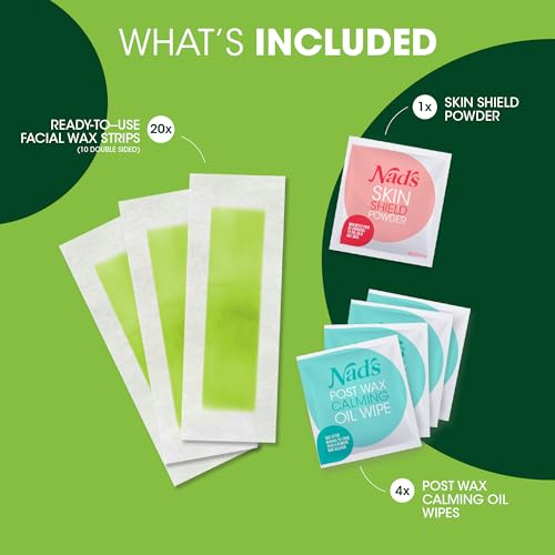 Facial Wax Strips for Hair Removal - 20 Count Hypoallergenic Kit with Calming Wipes & Powder - Sensitive Skin