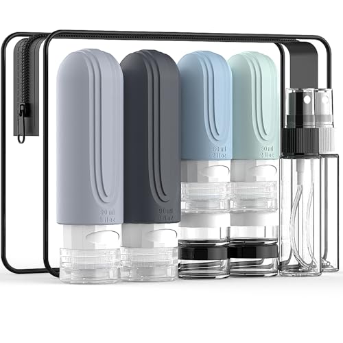 YIIMER Gray Travel Bottles 10 Pack TSA Approved Leak-Proof Silicone Containers