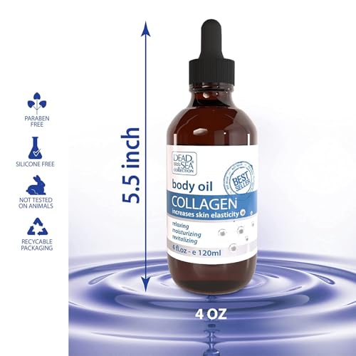 Dead Sea Collection Body Oil for Dry Skin - Collagen & Vitamin E - Moisturizing & Nourishing, Anti-Aging & Skin Elasticity Support for Face (4 Fl. Oz Each)