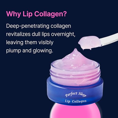 Perfect Sleep Lip Collagen 0.50fl.oz, Intensive Collagen Lip Sleeping Mask Infused with Peptides, Rice Protein & Willow Bark Extract for Overnight Plumping, Repairing & Smoothing, Korean Lip Treatment
