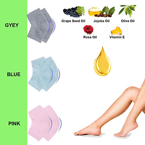 Moisturizing Gel Heel Socks, 3 Pairs Toeless Spa Socks for Dry Cracked Heels