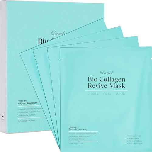 Ebanel Bio Collagen Face Mask, 4-Pack Hydrating Face Masks with 7 Peptides, Hyaluronic Acid, Niacinamide, Centella, Rose Water, Ceramide, and B5, Glass Skin Tightening and Lifting Korean Sheet Masks