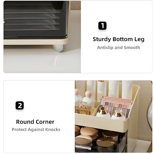 Large Makeup Organizer with Drawers, Spacious Cosmetics Display Case with Brush Holder for Vanity, Skin Care Storage Solution for Lipstick Eyeshadow Palettes Beauty Essential Bathroom