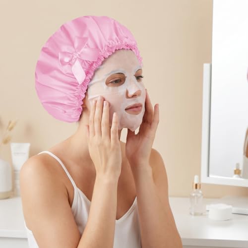 Large Waterproof Shower Cap for Women - 4 Pack, White Pink Purple Light Coffee