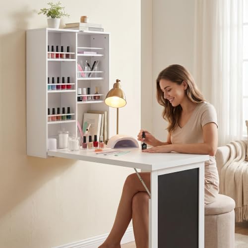 Wall Mounted Folding Nail Desk with Storage Shelves