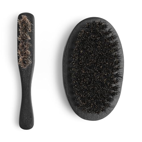 Beard Brush for Men - Natural Boar Bristle Beard Brush Kit - Soft Small Mustache Brush for Men - Premium Travel Grooming Set by Hunter Jack