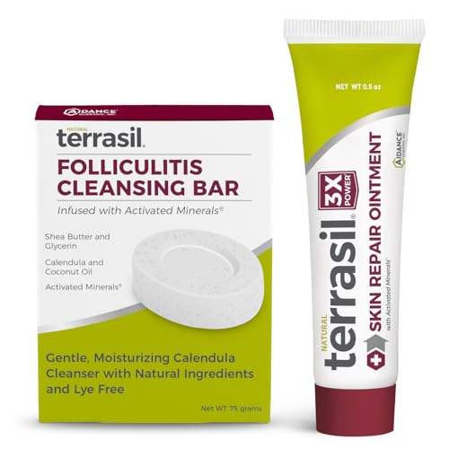terrasil Skin Repair Bundle for Folliculitis, Ingrown Hair, Boil Treatment, Razor Burn, Angular Cheilitis Treatment, & More, Dermatologist Tested & Hypoallergenic Approved (0.5oz Tube & 75gm Soap Bar)