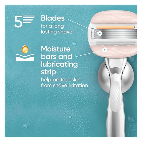 Gillette Venus Moistureglide Women's Razor Refills 8 Pack - 5 Blade Shaving Cartridges with Built-in Shave Gel Bars for Sensitive Dry Skin