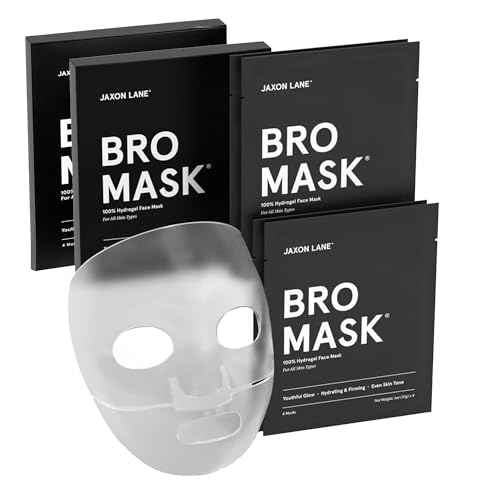 JAXON LANE BRO MASK Premium Korean Face Mask for Men (2 x 4 Pack) - Anti Aging Sheet Masks w/Hydrogel, Vitamin C, Hydrolyzed Collagen, & Hyaluronic Acid - Perfect Skin Care Stocking Stuffers for Men