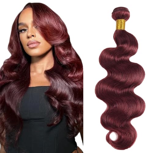 #99J Burgundy Body Wave Human Hair Bundles - 16 Inch, Double Weft