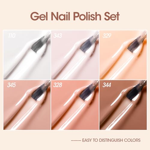 Gellen Brown Gel Nail Polish Set, 6 Colors Nude Gel Polish Set, Neutral Gel Tones Nail Polish Soak off U/V Cured, Christmas Gel Nail Polish Set for Gift Salon Use