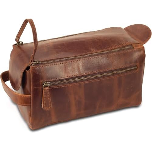 Premium Leather Toiletry Bag Travel Kit Unisex,Travel Mens Toiletry Bag,Mens Leather Shaving Bag, Handcrafted Vintage Shaving - Kit (Combo of 4 Items)