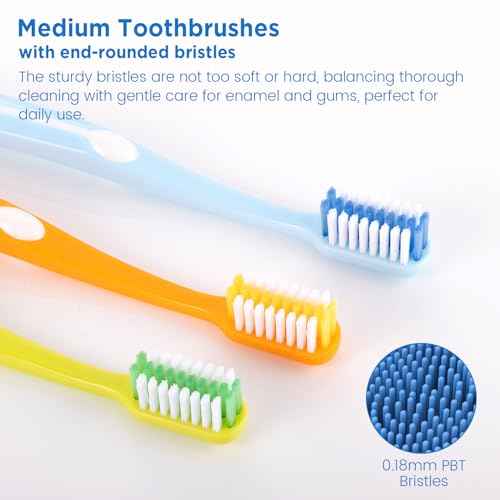 Medium Toothbrushes for Adults, Toothbrush Medium Bristles with Covers for Travel, Deep Plaque & Stain Removal, 6 Count