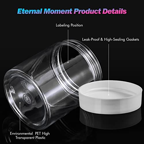 Eternal Moment 36 Pack 8 OZ Clear Plastic Jars with White Screw Lids