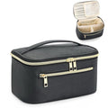 Travel Makeup Bag Organizer, Large Capacity Cosmetic Pouch for Women, Waterproof Make Up with Divider, Clamshell Makeup Case Make Up Bag with Handle and Metal Zipper, Travel Essentials Black