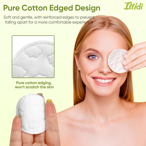 Illidi 300-Count Embossed Cotton Rounds - Soft, Lint-Free, Dual-Sided for Makeup & Skincare