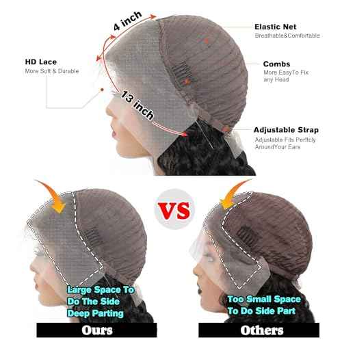 12 Inch 13x4 Lace Front Water Wave Wigs Human Hair, 250 Density HD Lace Front Wigs Human Hair, 13x4 Natural Black Wet and Wavy Glueless Wigs Human Hair Pre Plucked For Black Women