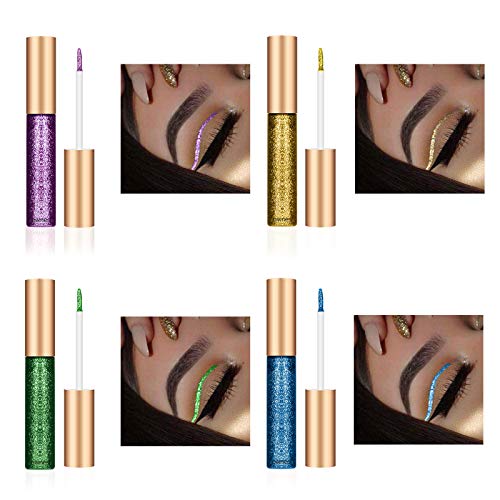 Ownest 10 Colors Liquid Glitter Eyeliner Set, Metallic Shimmer Glitter Eyeshadow, Long Lasting Waterproof Shimmer Sparkling Liquid Eyeliner Eye Shadow-10pcs