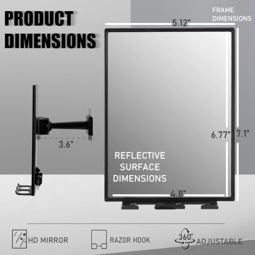 Shower Mirror with Squeegee & Razor Holder - 360° Rotation