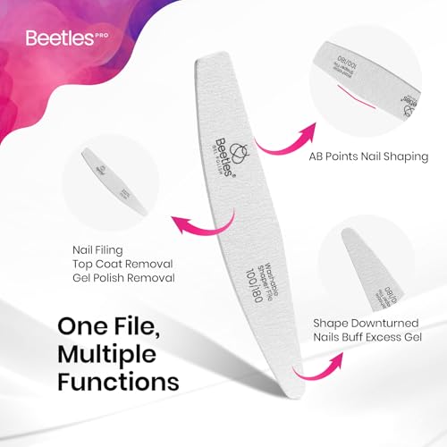 Beetles Pro 120-Pcs Nail File ? Professional 100/180 Grit Double Sided Emery Board Nail Files Washable Shaper Files for Acrylic, Gel & Natural Nails ? Salon Quality Manicure Tool