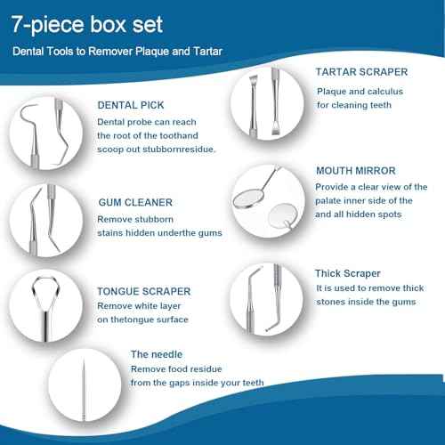 7pcs Dental Tools, Dental Pick Teeth Cleaning Tools Hygiene Kit, Professional Stainless Steel Tooth Scraper Plaque Tartar Cleaner - with Case, Personal Using, Pets - Teeth Cleaning Kit