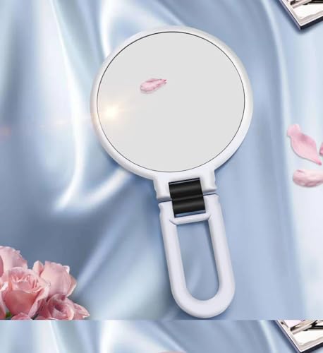 Stianiiie White Handheld Travel Mirror with 5X Magnification & Adjustable Handle