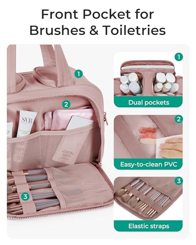 BAGSMART Large Travel Toiletry Bag for Women - Lightweight & Organized, Dark Pink