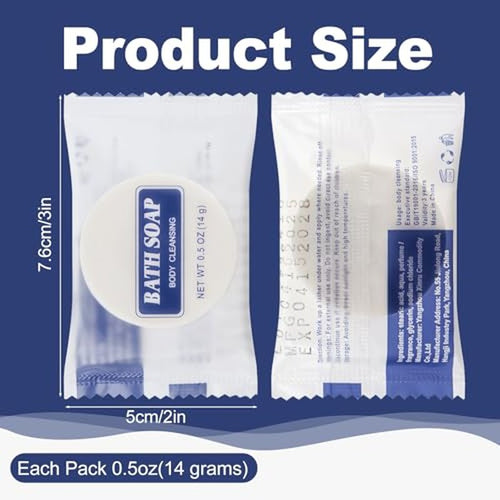 0.5 oz Bulk Travel Size Bars Soap, Individually Wrapped Small Face and Body Cleanser Round Soaps Toiletries Amenities for Hotel, Guest, Shelter, Charity, Motel, Vacation (200)
