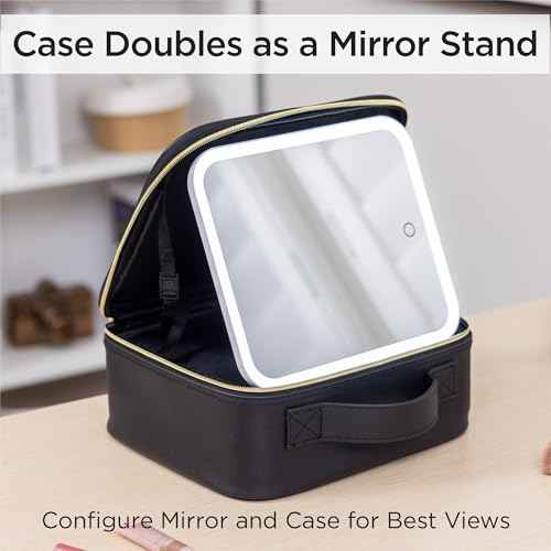 iHome Travel Makeup Bag with LED Mirror, Makeup Organizer with Lighted Mirror, Ideal Travel Essentials for Women (iCVS20)