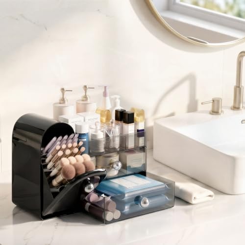 Delamu Makeup Organizer with Brush Holder & Drawers