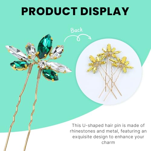 Dizila 12 Pack Gold Metal Emerald Green Rhinestone Party Prom Wedding Bridal U-shaped Hairpins Headpieces Accessories for Brides Bridesmaids Women Girls