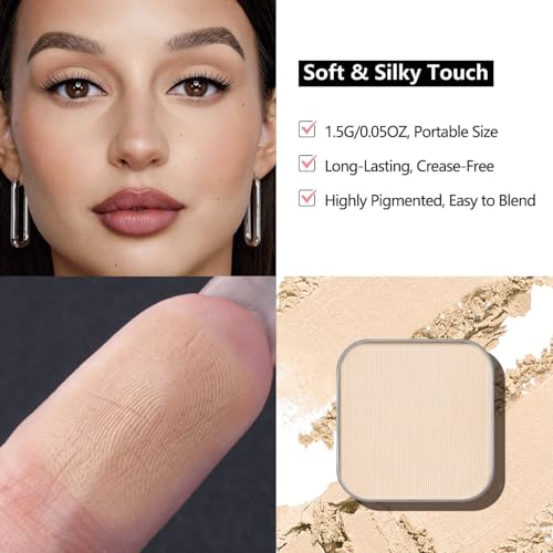 3-Color Eyeshadow Set with Compact ? Removable Neutral Matte & Shimmer Pans, Ivory, Champagne & Taupe, High-Pigment Longwear Eye Makeup