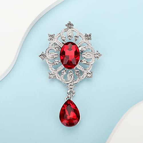 Red Crystal Dangle Drop Brooch Pin
