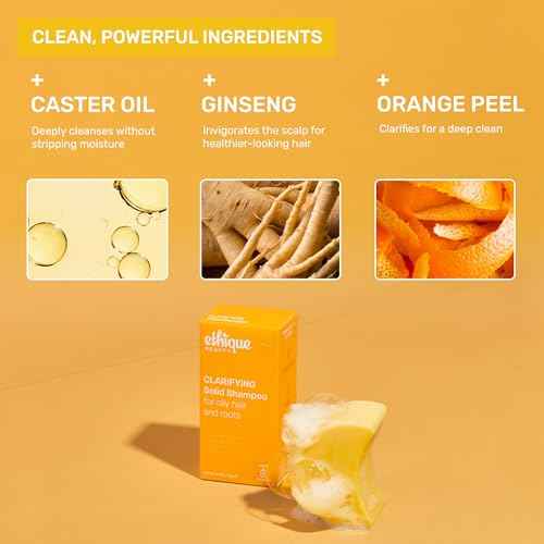 Ethique Clarifying Shampoo Bar for oily hair with Castor Oil - Plastic-Free, Vegan, Cruelty-Free, 3.88 oz - Formerly St. Clements