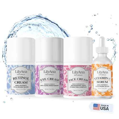 LilyAna Naturals Skincare Gift Set - Retinol Cream, Vitamin C Serum, Eye Cream and Face Cream Moisturizer - Anti Aging Skin Care Sets for Women