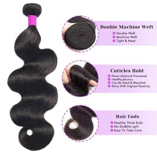 Body Wave Bundles Human Hair 18 20 22Inch Human Hair Raw Bundles 100% Unprocessed Brazilian Virgin Quick Weave Hair 3 Bundles for Black Women Natural Color