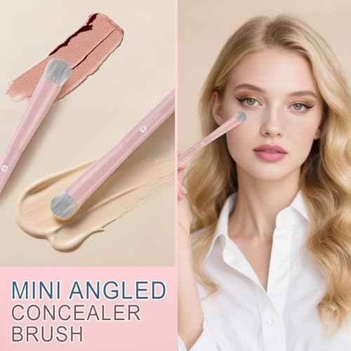 KINGMAS Foundation Makeup Brushes, Flat Top Kabuki Concealer Brush Under Eye Nose Contour Brush for Liquid Cream Powder Blending Buffing (Pink)