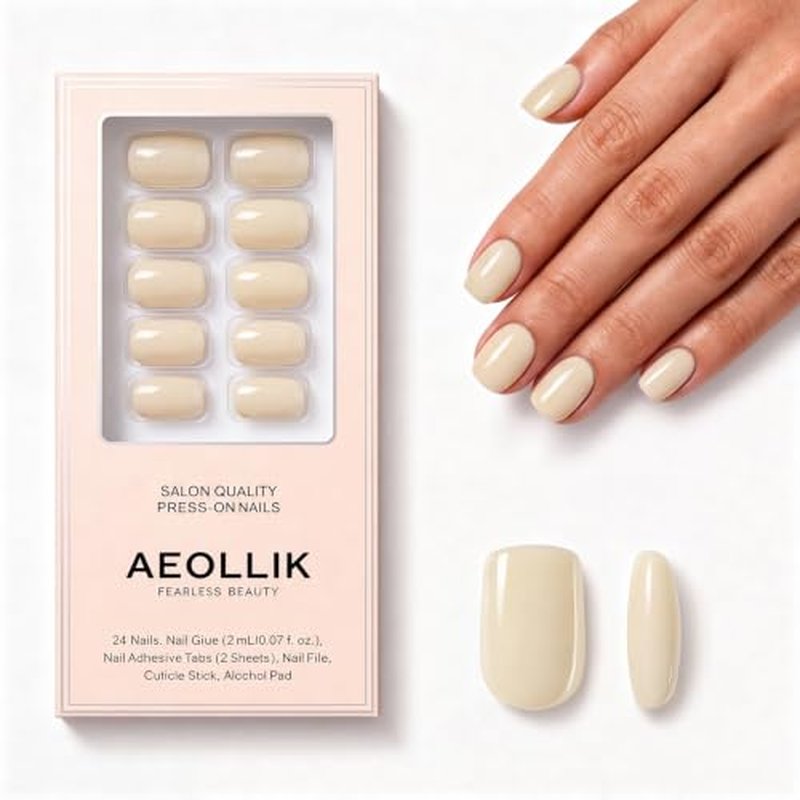 Handmade Squoval Press On Nails Set - Pastel Yellow Acrylic, 24 Pcs