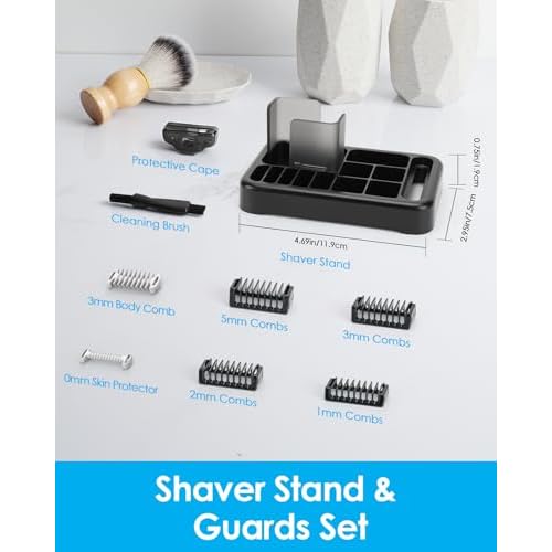 Guard Combs with Shaver Stand Kit for O Blade QP2724/QP2834/QP2520/QP2630/QP65XX/QP66XX OBlade Pro, 0/3mm Body Comb + 1/2/3/5mm Bi-Directional Guards, Electric Shaver Attachments Accessories, 9PC