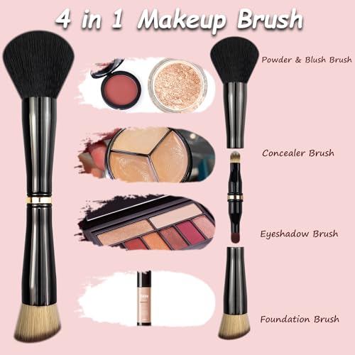 Voxora 4 in 1 Travel Makeup Brush Set - Powder, Foundation, Eyeshadow