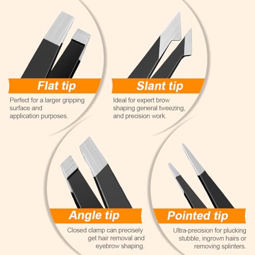 TsMADDTs Tweezers Set for Men - Professional Eyebrow Tweezers for Hair & Ingrown Hair Plucking with Scissor, Mirror, Travel Case (Black)