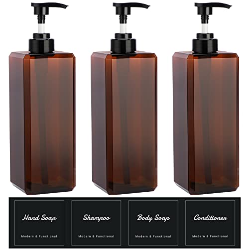 Suream 33.8oz Pump Bottles for Shampoo & Conditioner, 3-Pack with Labels
