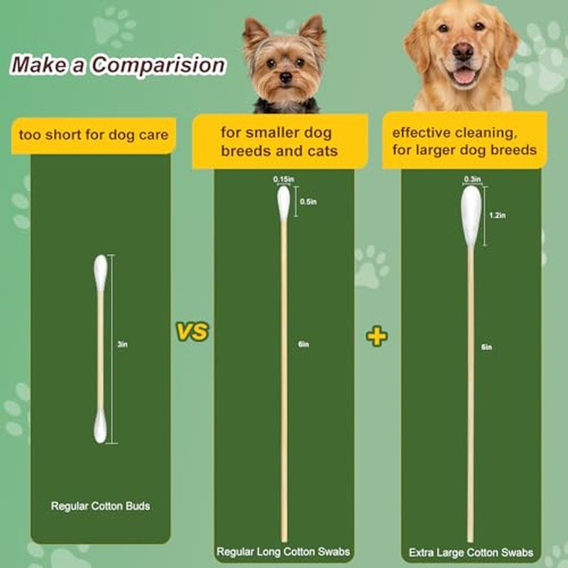 Eyxformula 400 Pcs Long Cotton Swabs for Dogs - 6 Inch Pet Ear Cleaning
