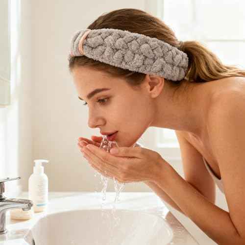 4 Pack Microfiber Towel Headbands for Washing Face, Spa & Skincare for Women (Beige, Dark brown, Grey, Black)